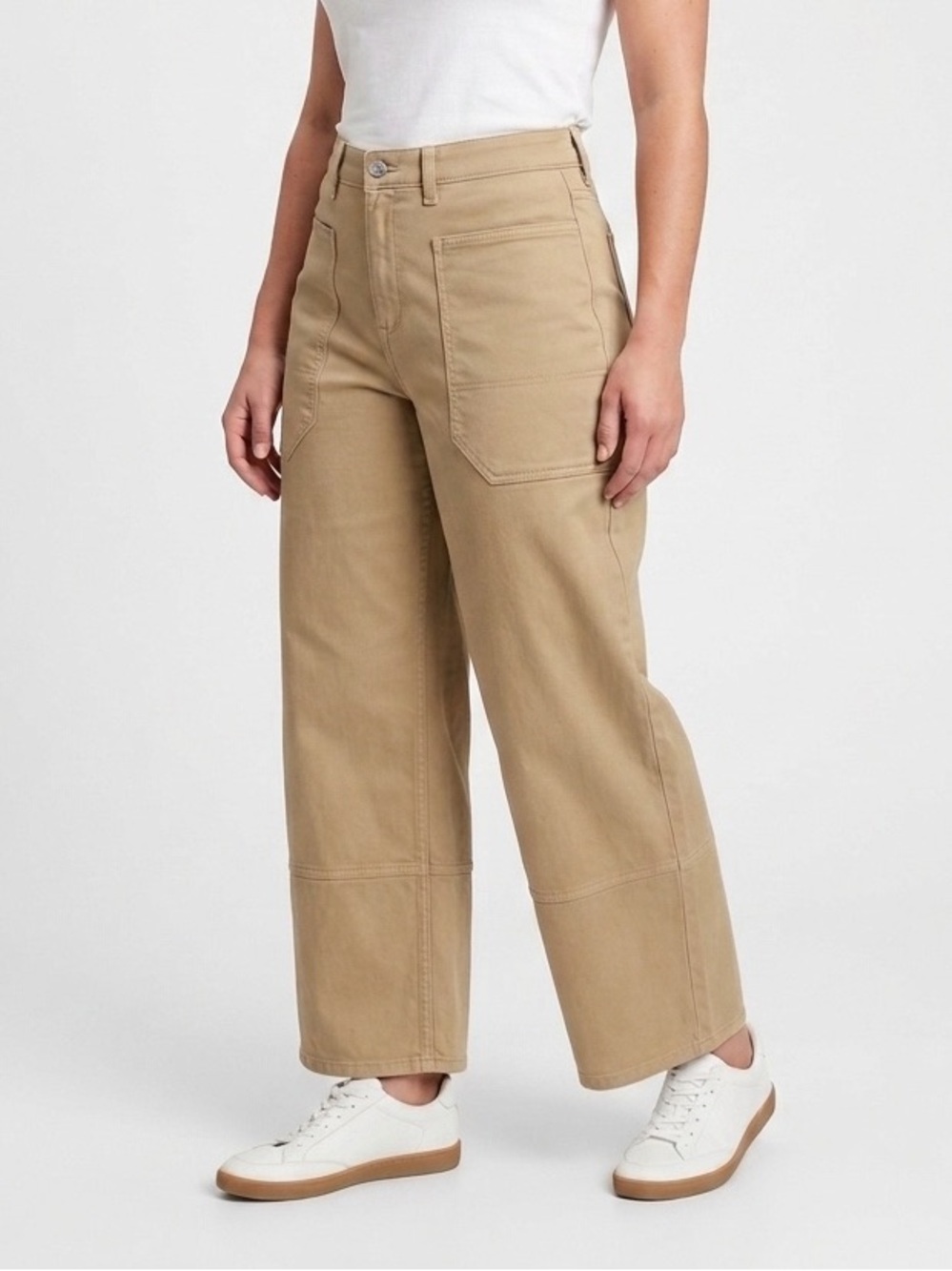 091 EVERLANE Women's Utility Wide Leg High Waist Gardener Pant - Tan, 33R/ 16 US